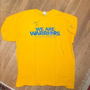 Golden State Warriors Autographed Yellow 2013 Playoffs T-Shirt and towel